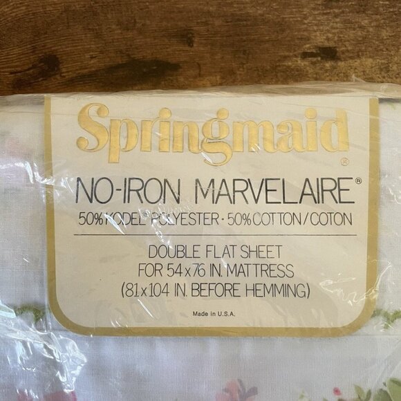 Vintage Springmaid No Iron Muslin Marvelaire Double Flat Sheet Prelude Floral - Picture 3 of 6